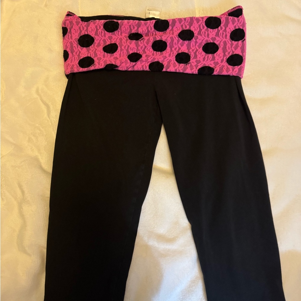 Pink and Black Polka Dot Victoria Secret Foldover Leggings